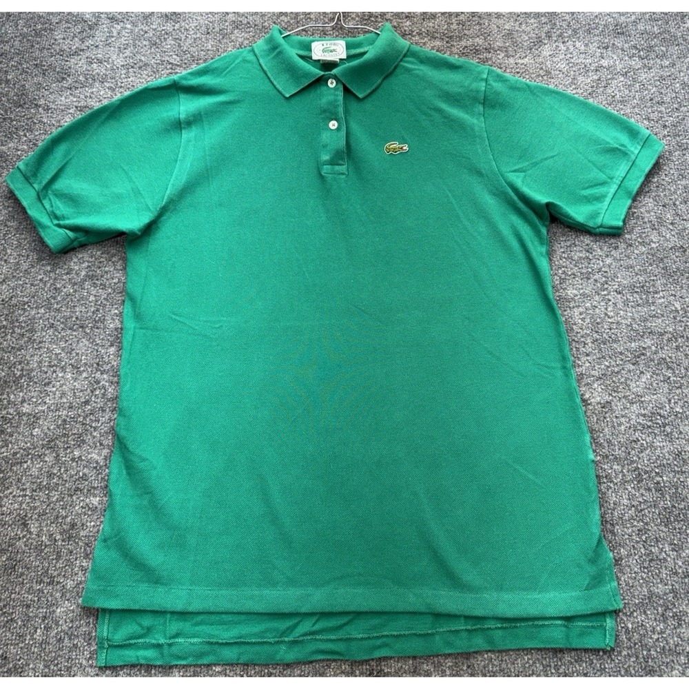 Vintage Lacoste Izod Men's Large Green Polo Shirt 100% Cotton Crocodile Logo